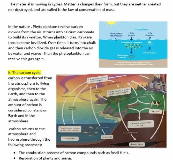 ملخص وأوراق عمل Cycling of Matter العلوم المتكاملة الصف السابع