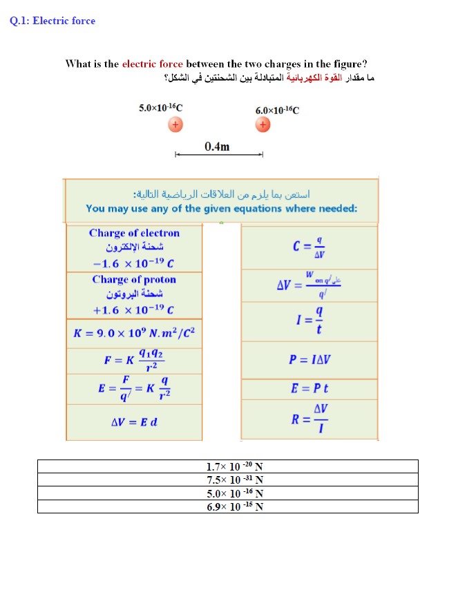 أسئلة هيكلة الهيكل الفيزياء الصف الثاني عشر عام 