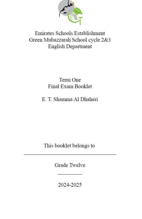 مراجعة Final Exam Booklet اللغة الإنجليزية الصف الثاني عشر 