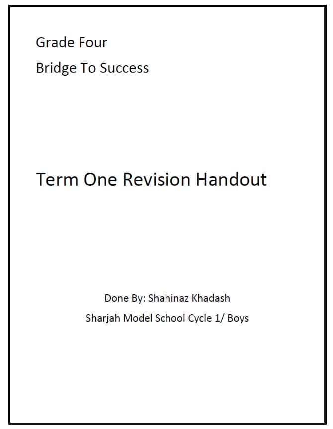 أوراق عمل Term One Revision Handout اللغة الإنجليزية الصف الرابع 