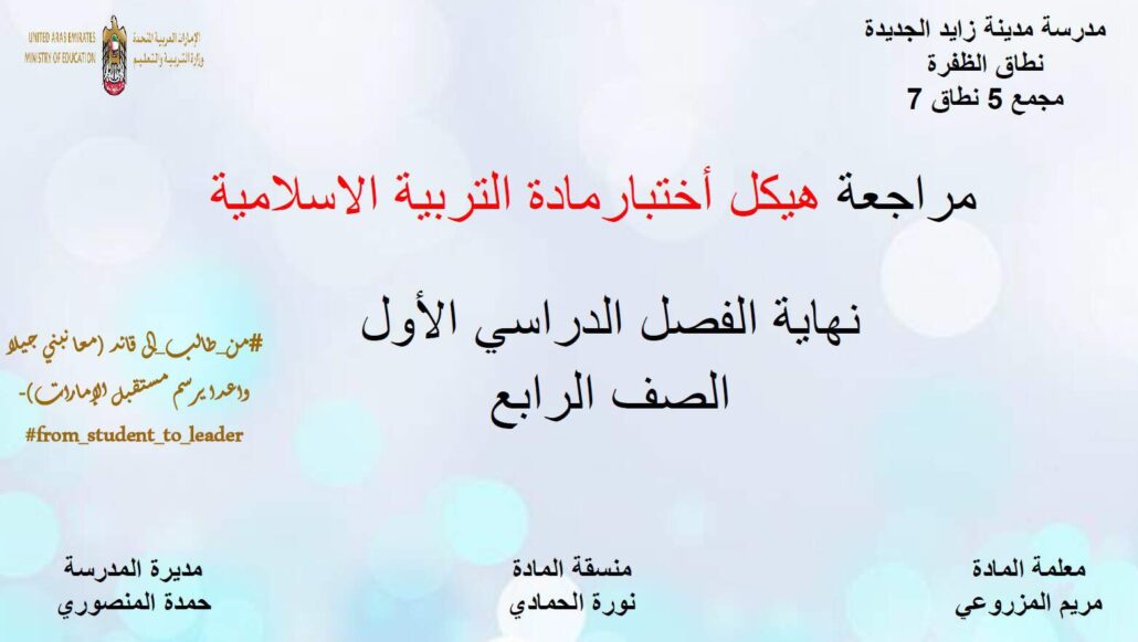 مراجعة عامة للهيكل الوزاري التربية الإسلامية الصف الرابع