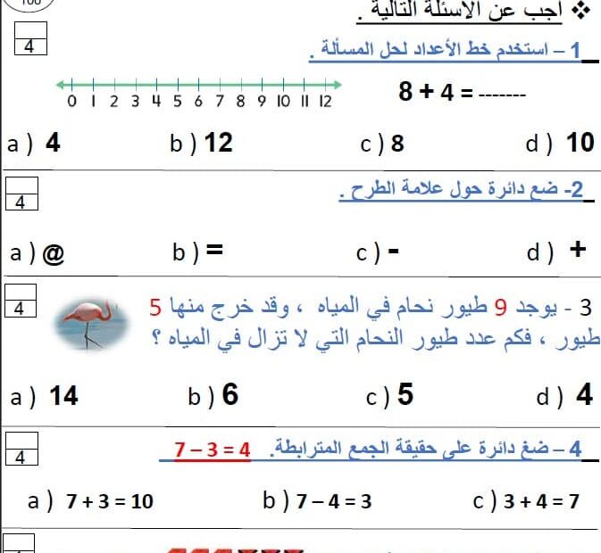 الامتحان النهائي الرياضيات المتكاملة الصف الأول الفصل الدراسي الأول 2024-2025