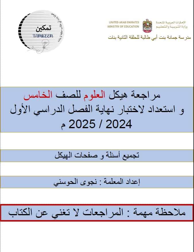 مراجعة للهيكل استعداد للاختبار العلوم المتكاملة الصف الخامس عام