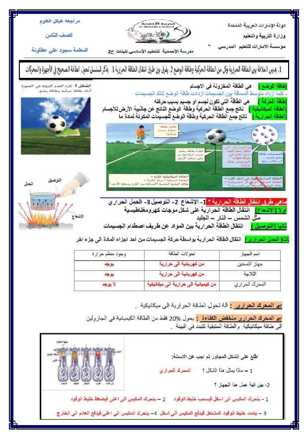 مراجعة صفحات الهيكل الوزاري العلوم المتكاملة الصف الثامن عام 