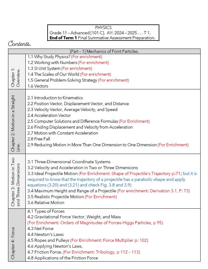 مراجعة Final Summative Assessment Preparation الفيزياء الصف الحادي عشر متقدم 