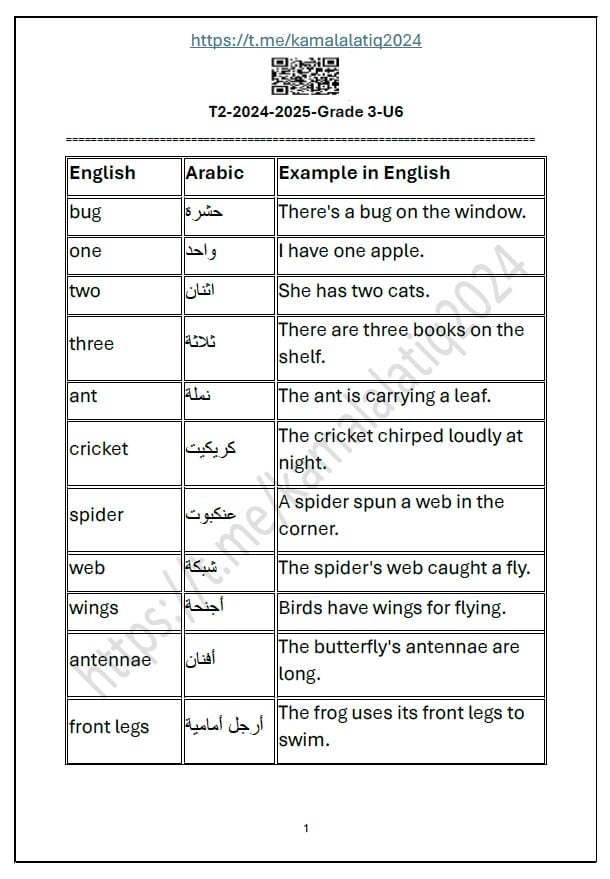 حل أوراق عمل الوحدة السادسة اللغة الإنجليزية الصف الثالث 