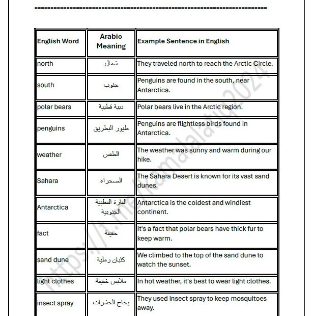 حل أوراق عمل الوحدة السادسة اللغة الإنجليزية الصف السادس