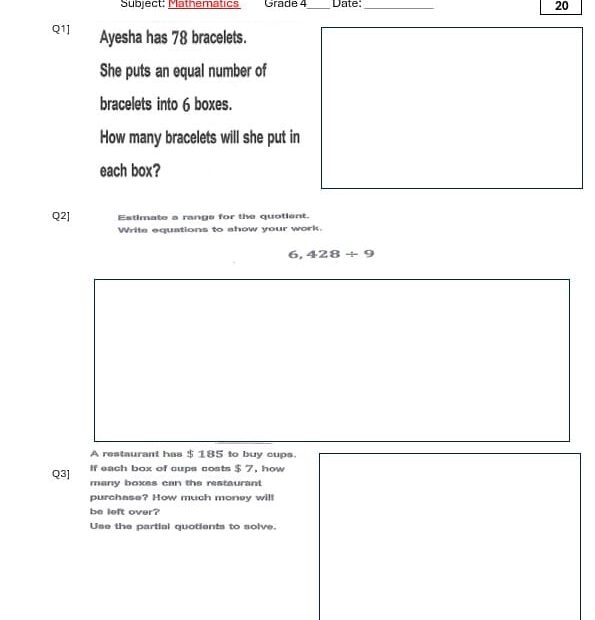 اختبار Writing activity 1 الرياضيات المتكاملة الصف الرابع ريفيل