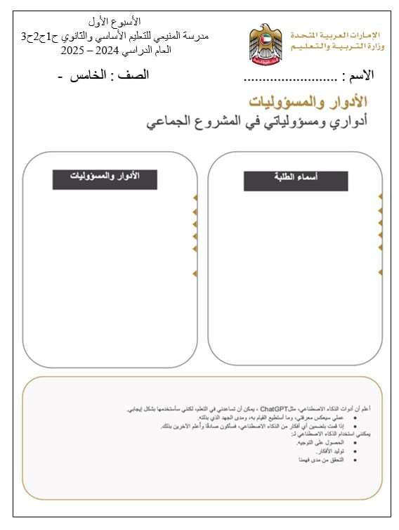 مشروع الأسبوع الأول الرياضيات المتكاملة الصف الخامس - بوربوينت 