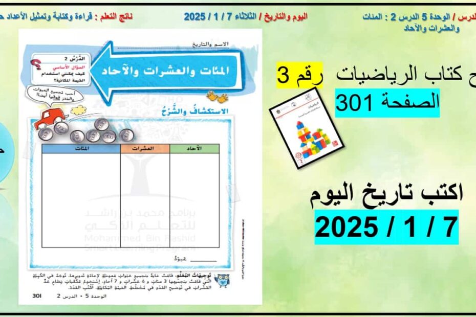 حل درس المئات والعشرات والآحاد الرياضيات المتكاملة الصف الثاني - بوربوينت