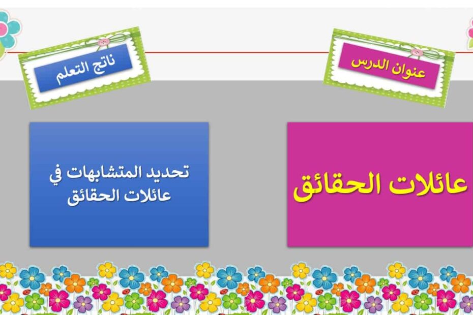 حل درس عائلات الحقائق الرياضيات المتكاملة الصف الأول - بوربوينت