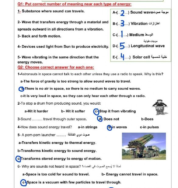 حل ورقة عمل Sound & Light العلوم المتكاملة الصف الرابع