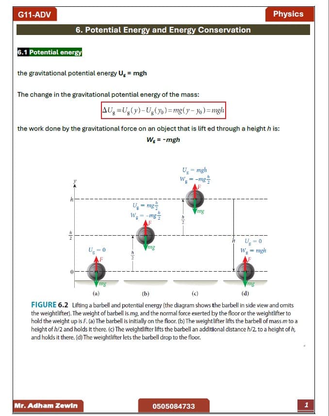 ملخص Potential Energy and Energy Conservation الفيزياء الصف الحادي عشر متقدم