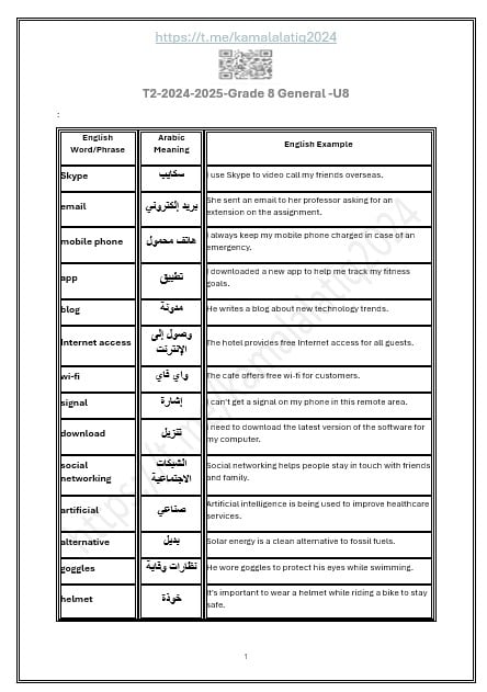 حل أوراق عمل الوحدة الثامنة اللغة الإنجليزية الصف الثامن عام