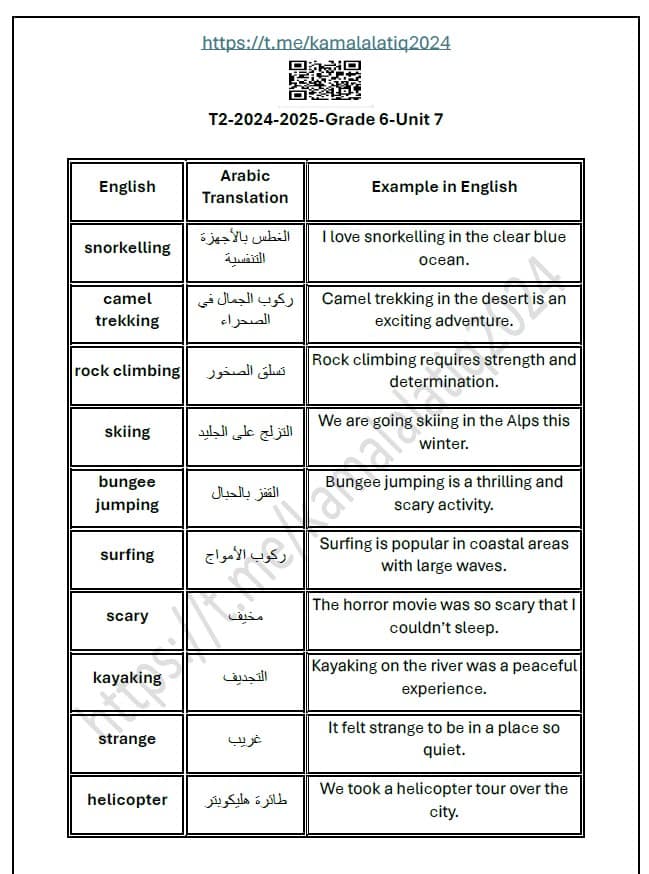 حل أوراق عمل الوحدة السابعة اللغة الإنجليزية الصف السادس