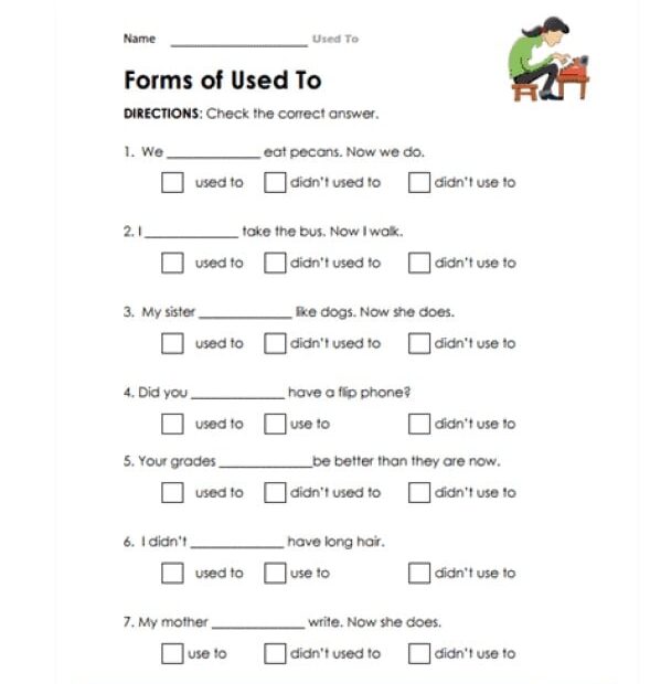 ورقة عمل used to اللغة الإنجليزية الصف الرابع