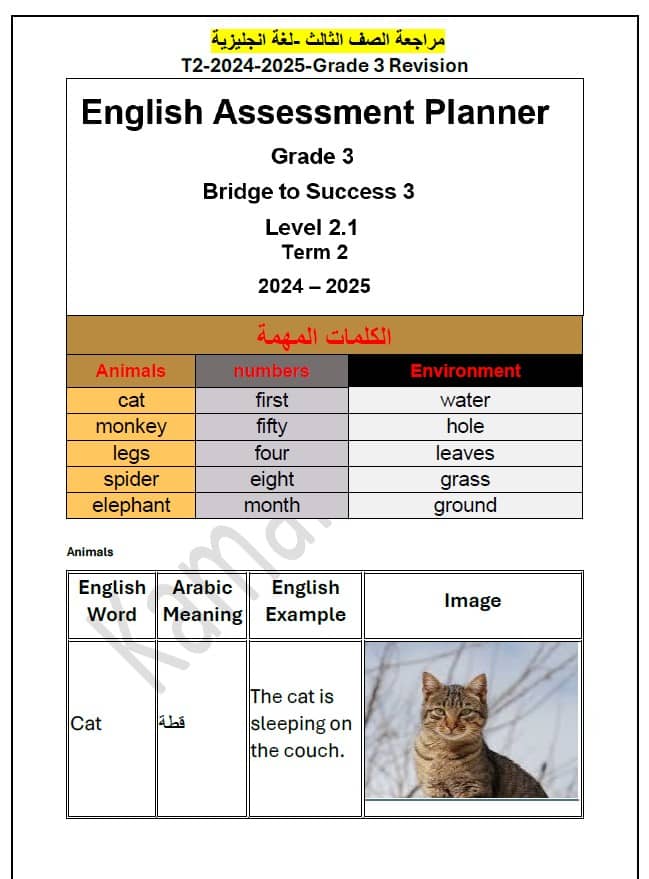 حل مراجعة حسب الهيكل اللغة الإنجليزية الصف الثالث