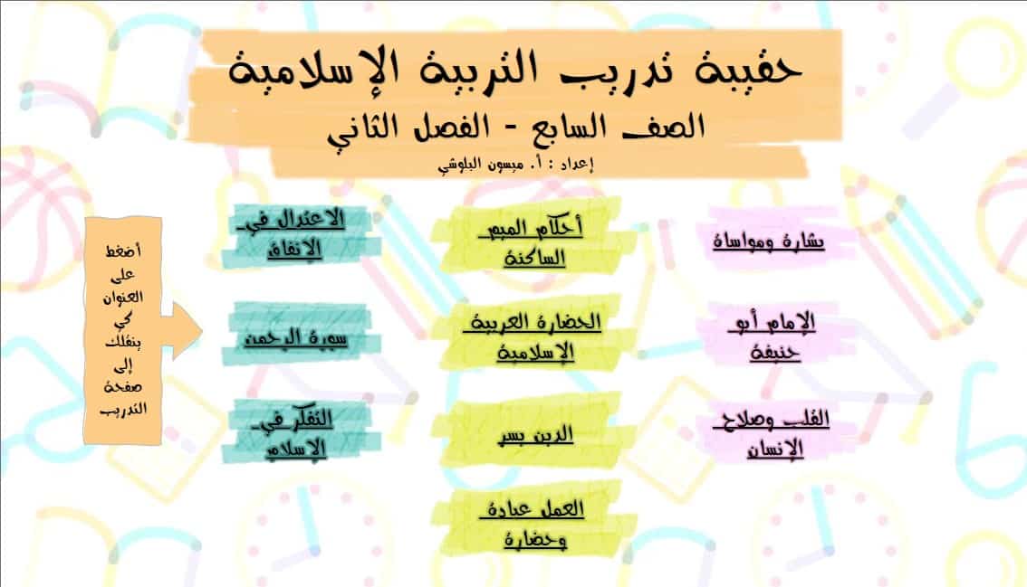 حقيبة تدريب التربية الإسلامية الصف السابع 