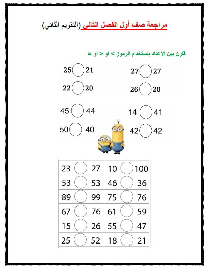 مراجعة التقويم الثاني الرياضيات المتكاملة الصف الأول 