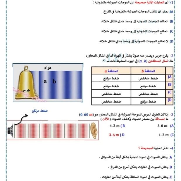 مراجعة عامة درس خصائص الصوت الفيزياء الصف العاشر