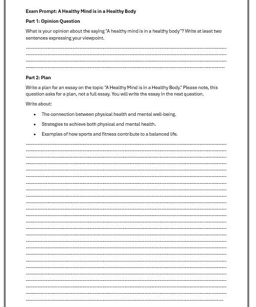 ورقة عمل Writing sample اللغة الإنجليزية الصف الثاني عشر متقدم