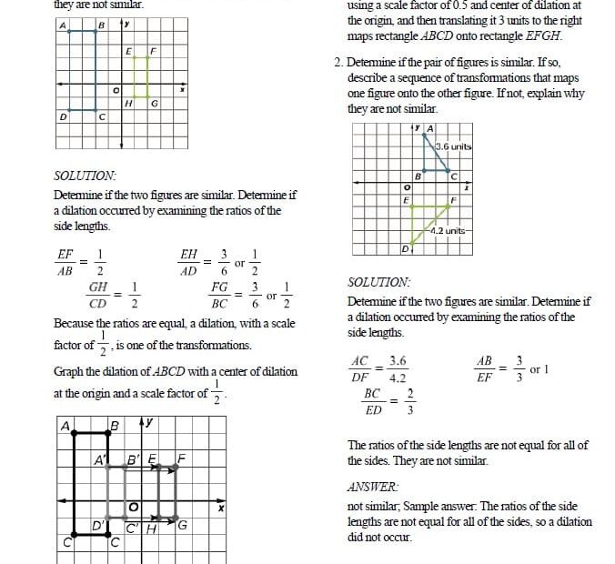 حل أوراق عمل Similarity and Transformations الرياضيات المتكاملة الصف الثامن