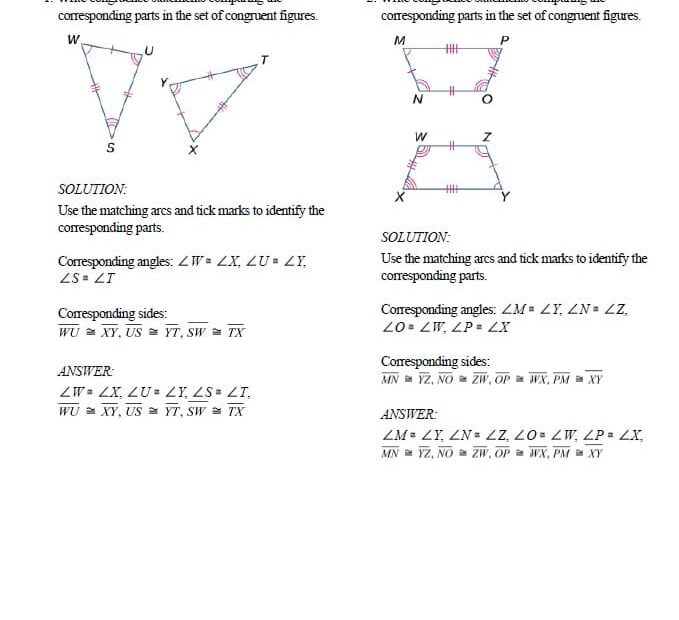 حل أوراق عمل Congruence and Corresponding Parts الرياضيات المتكاملة الصف الثامن