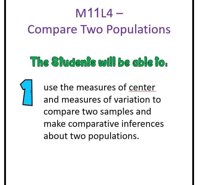 حل درس Compare Two Populations الرياضيات المتكاملة الصف السابع - بوربوينت