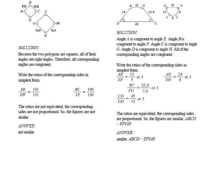 حل أوراق عمل Similarity and Corresponding Parts الرياضيات المتكاملة الصف الثامن