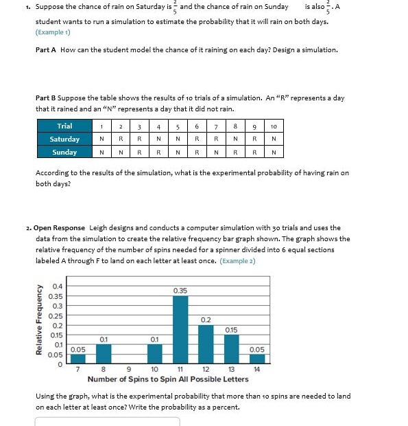 ورقة عمل Simulate Chance Events Practice الرياضيات المتكاملة الصف السابع