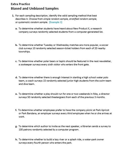 حل ورقة عمل Biased and Unbiased Samples الرياضيات المتكاملة الصف السابع