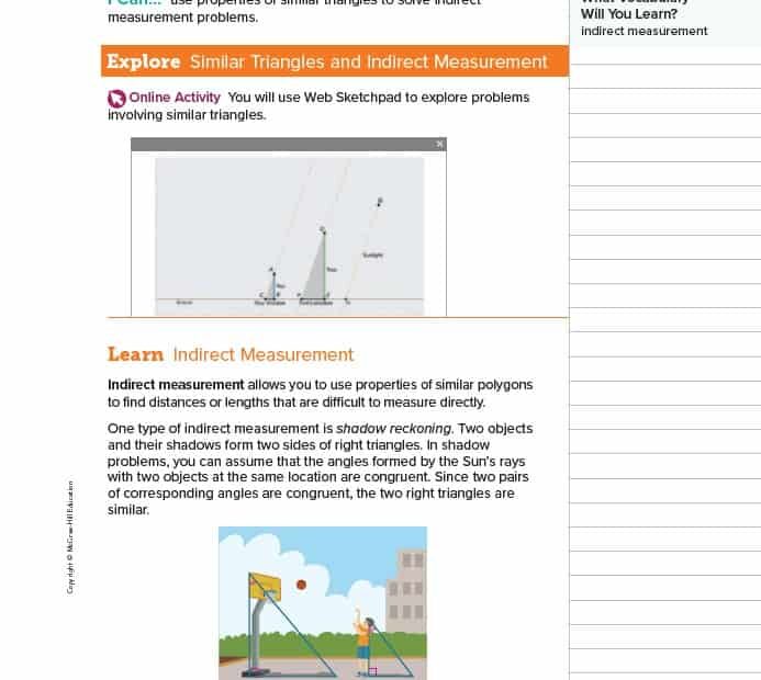 حل درس Indirect Measurement الرياضيات المتكاملة الصف الثامن