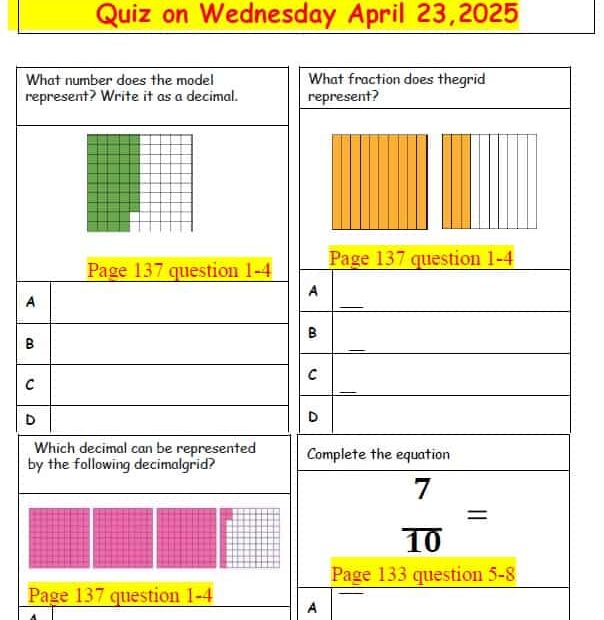 حل أوراق عمل Unit 12 Study Guide الرياضيات المتكاملة الصف الرابع
