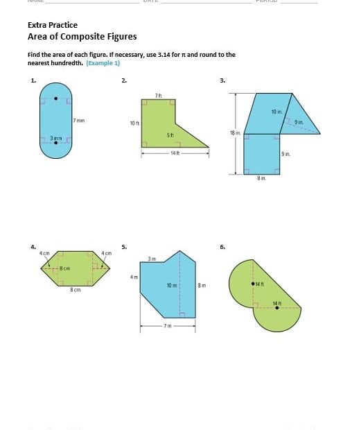 حل ورقة عمل Area of Composite Figures الرياضيات المتكاملة الصف السابع