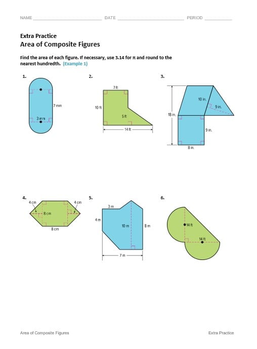 حل ورقة عمل Area of Composite Figures الرياضيات المتكاملة الصف السابع