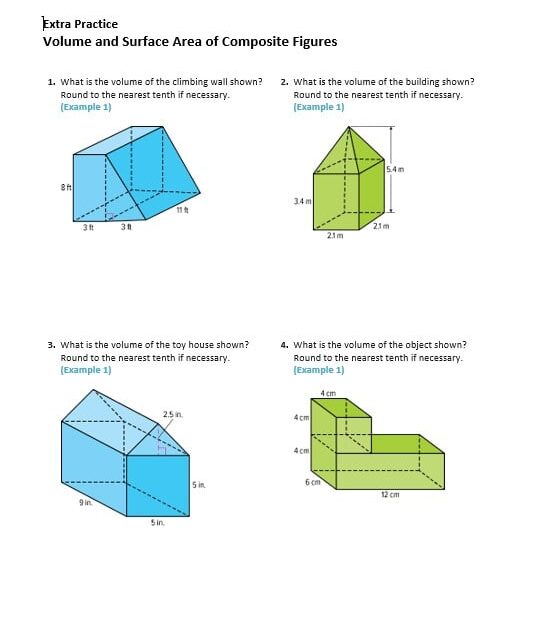 حل ورقة عمل Volume and Surface Area of Composite Figures الرياضيات المتكاملة الصف السابع