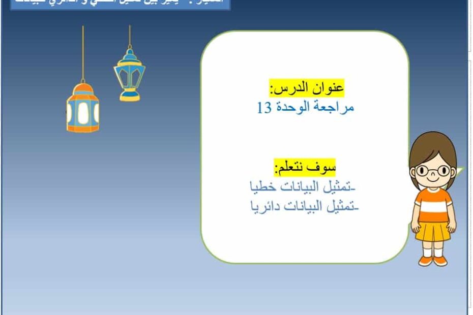مراجعة الوحدة الثالثة عشرة البيانات الرياضيات المتكاملة الصف الرابع - بوربوينت