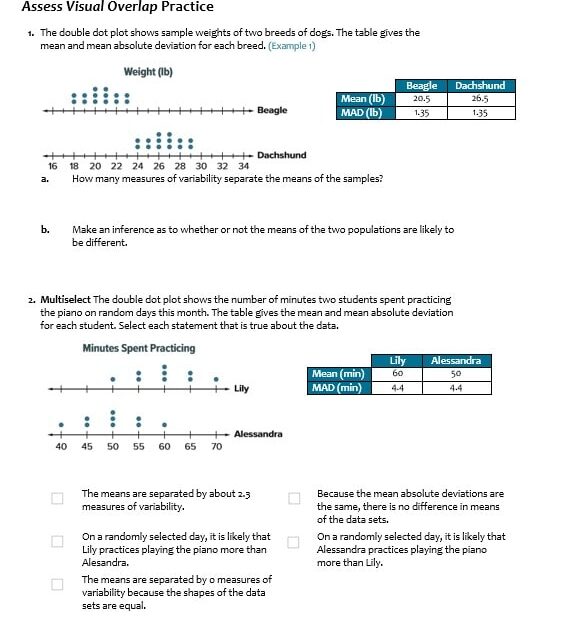 ورقة عمل Assess Visual Overlap الرياضيات المتكاملة الصف السابع