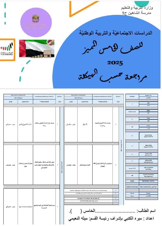 مراجعة حسب الهيكلة الدراسات الإجتماعية والتربية الوطنية الصف الخامس