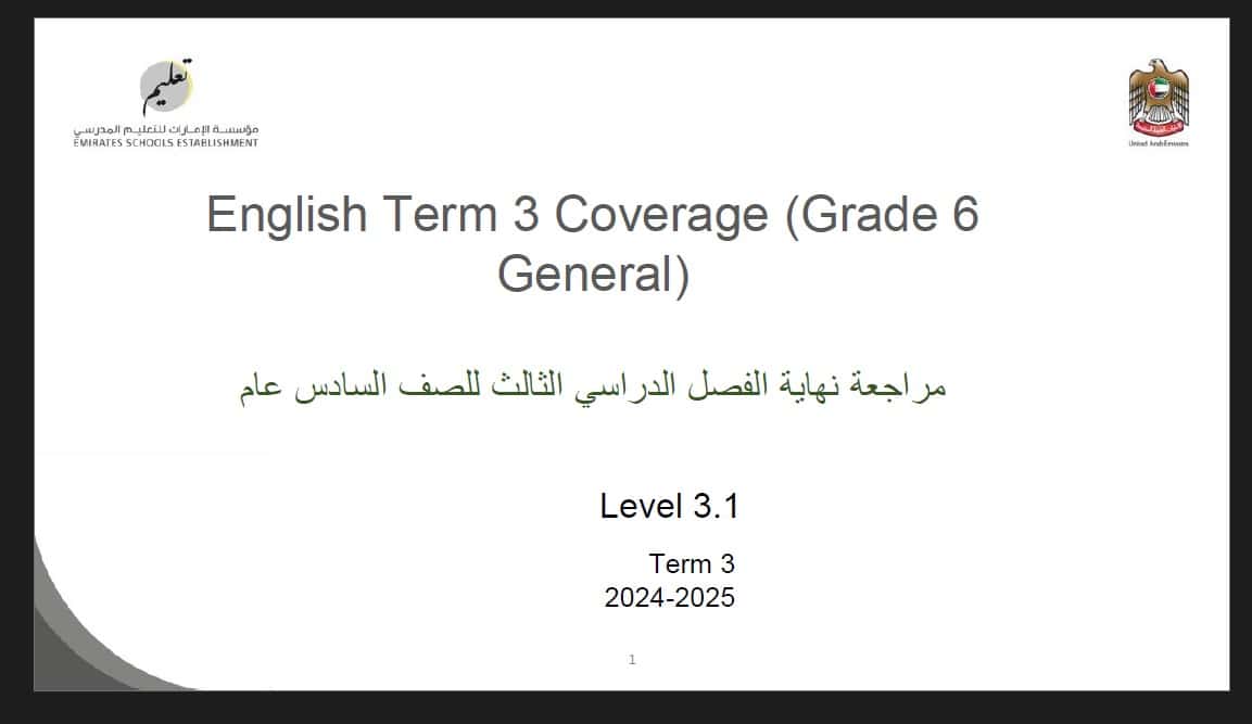 مراجعة نهائية للامتحان اللغة الإنجليزية الصف السادس عام 