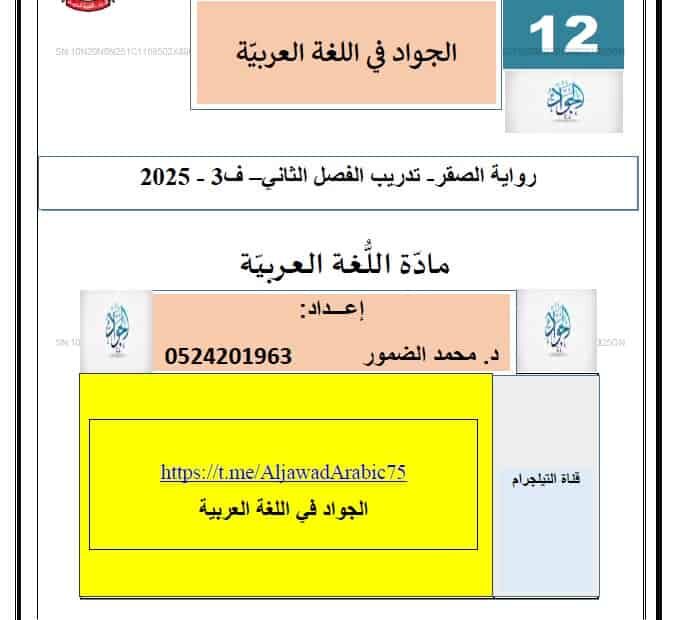 تدريبات رواية الصقر الفصل الثاني اللغة العربية الصف الثاني عشر