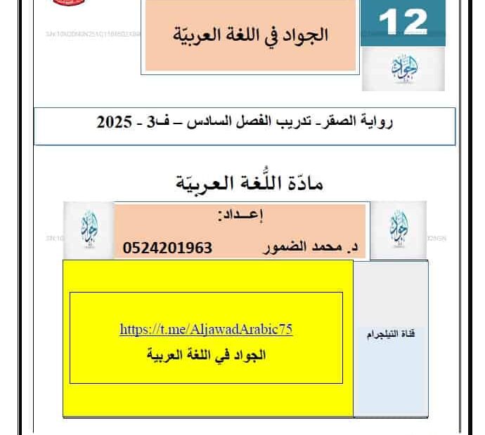 تدريبات رواية الصقر الفصل السادس اللغة العربية الصف الثاني عشر
