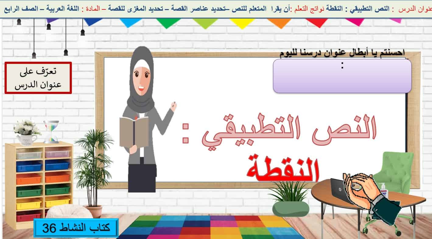 حل درس النص التطبيقي النقطة اللغة العربية الصف الرابع - بوربوينت 