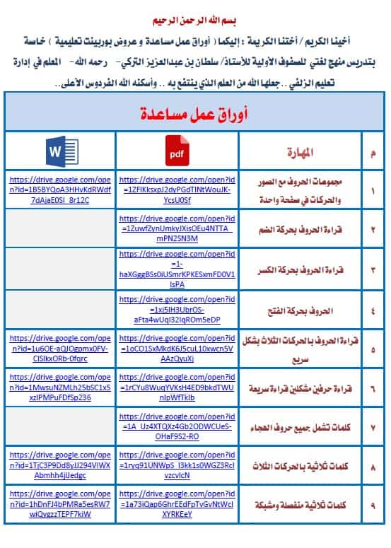 مراجعة عامة اللغة العربية الصف الأول والثاني 