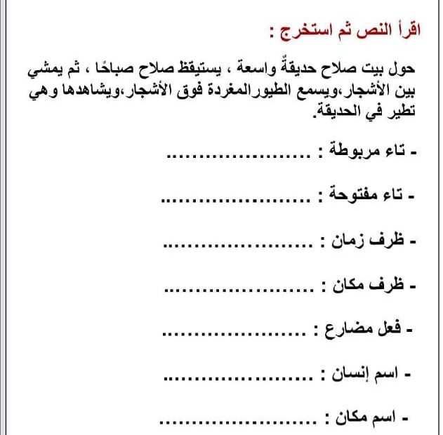 حل نموذج اختبار اللغة العربية الصف الثاني