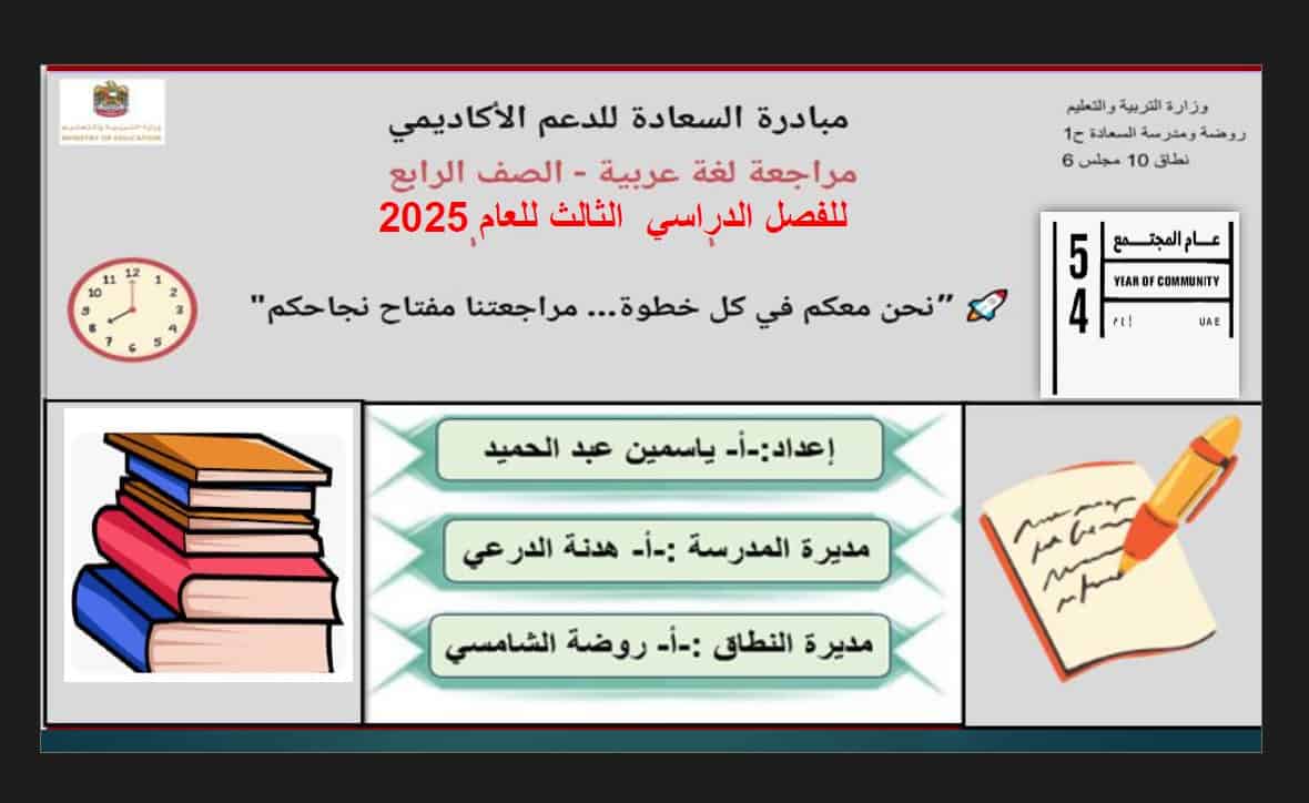 مراجعة عامة حسب الهيكل الوزاري اللغة العربية الصف الرابع 