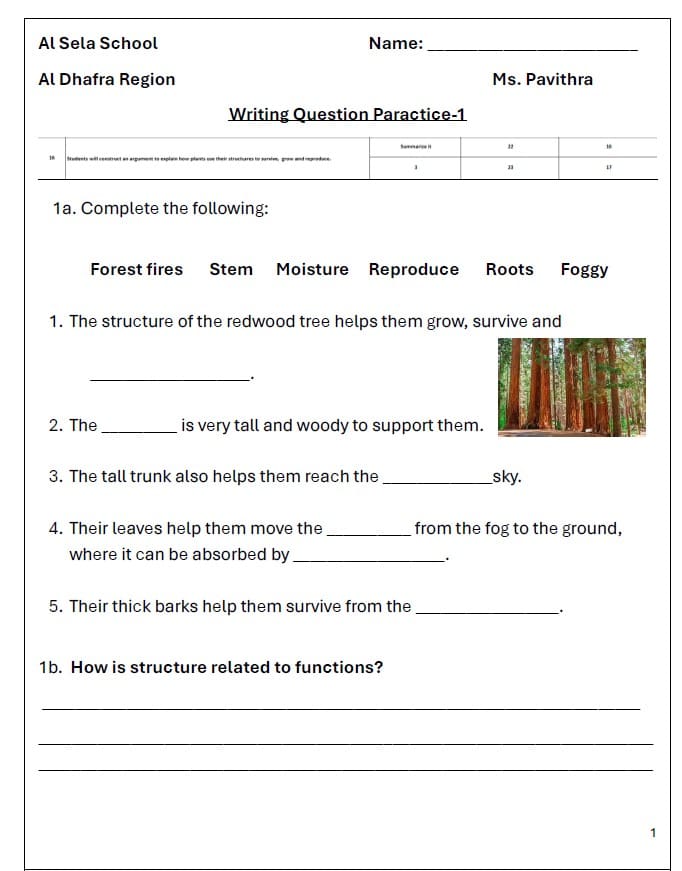 تدريبات حسب الهيكل الوزاري Writing Question Practice العلوم المتكاملة الصف الرابع انسبير