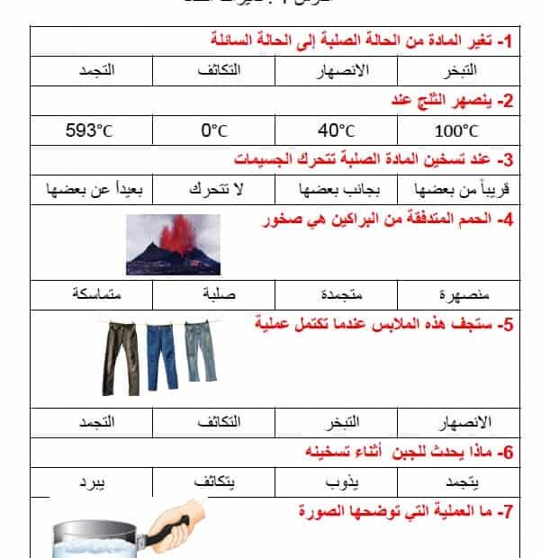 حل أوراق عمل الوحدة الثامنة العلوم المتكاملة الصف الثالث