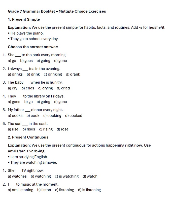 حل مراجعة عامة Grammar حسب الهيكل الوزاري اللغة الإنجليزية الصف السابع