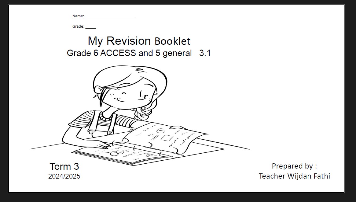 مراجعة Revision Booklet اللغة الإنجليزية الصف السادس أكسس 